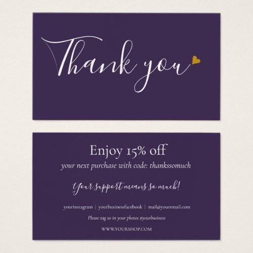 Purple Thank You For Shopping Discount Card