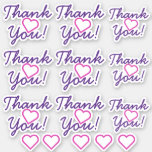 [ Thumbnail: Purple "Thank You!", Pink Heart Shape Stickers ]