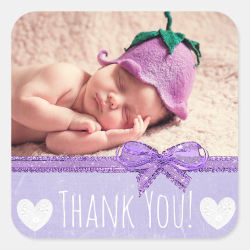 Purple Thank You Sticker with your babys photo