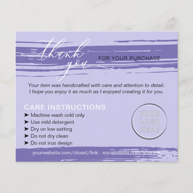 Purple Thank you Washing Tips Care Instruction Flyer