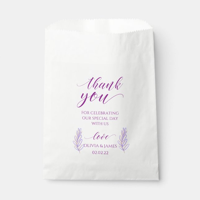 purple thank you wedding favor bag (Front)