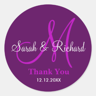Purple Thank You Wedding Monogram Sticker