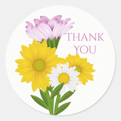 Purple Thank You Yellow Sunflower Daisy Flowers Classic Round Sticker