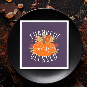 Purple Thankful Grateful Blessed Thanksgiving Fall Napkins