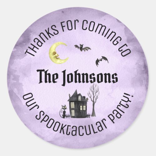 Purple Thanks Coming Spooktacular Halloween Favor Classic Round Sticker