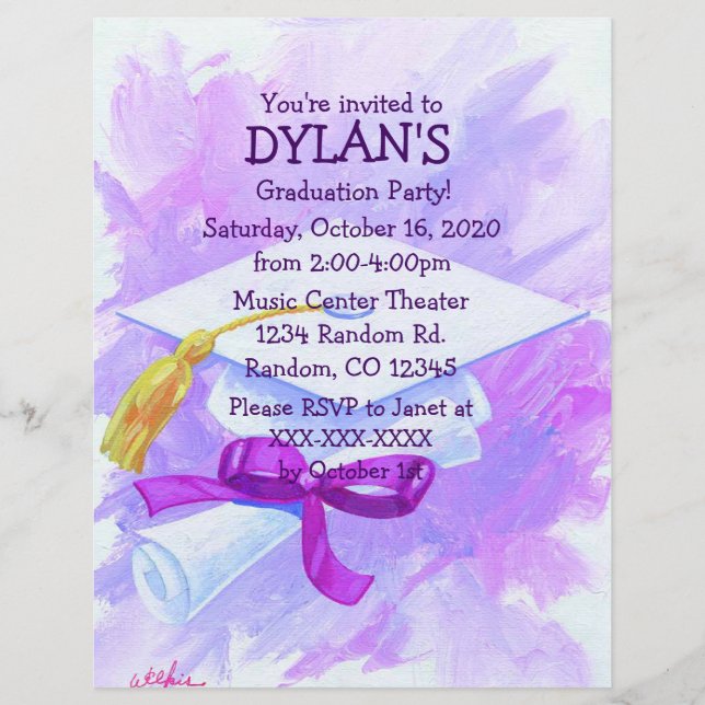 Purple theme graduation party flyer invitations (Front)