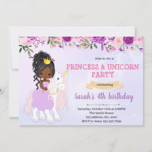 Purple theme princess invitation