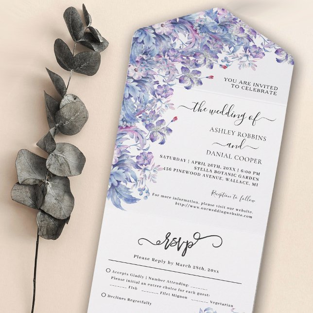 Purple Themed Foliage Wedding All In One Invitatio Invitation (Creator Uploaded)