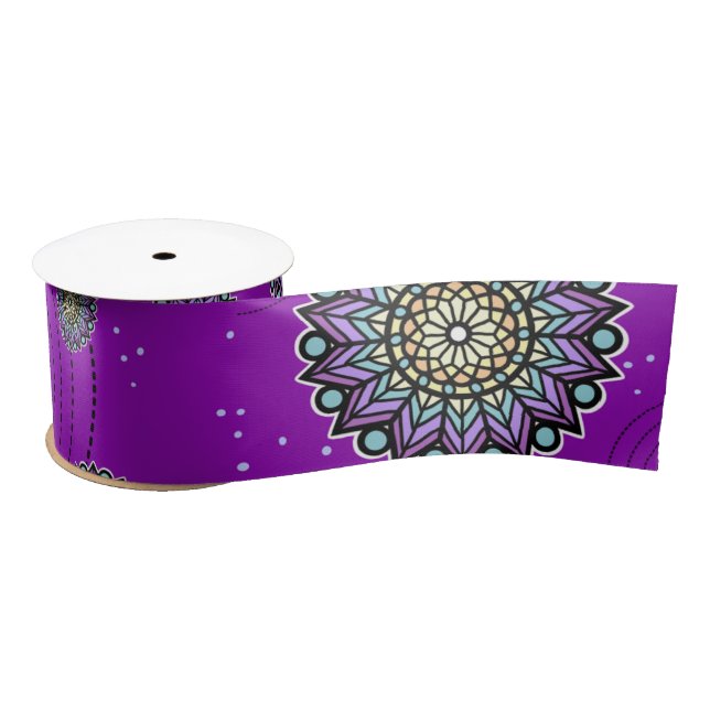 Purple Themed Round Design Pattern Satin Ribbon (Spool)