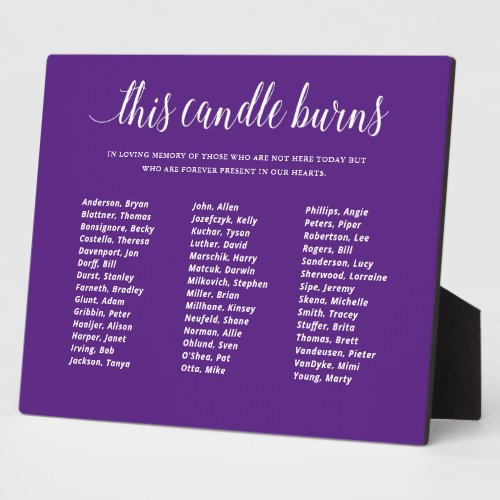 Purple This Candle Burns Class Reunion In Memory Plaque