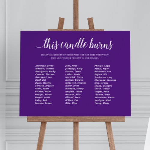 Purple This Candle Burns Class Reunion Memorial Foam Board