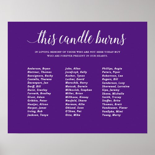 Purple This Candle Burns Class Reunion Memorial Poster