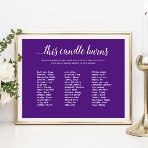 Purple This Candle Burns Class Reunion Memorial Poster