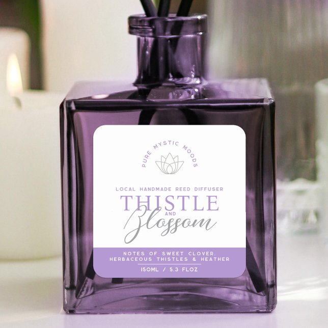 Purple thistle blossom reed diffuser product  square sticker (Creator Uploaded)