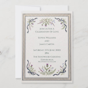Purple Thistle Filigree Wedding Invitation