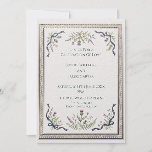 Purple Thistle Filigree Wedding Invitation