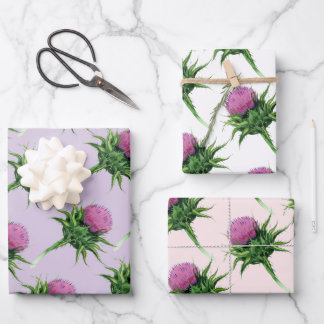 Purple Thistle Floral Pattern  Wrapping Paper Sheets