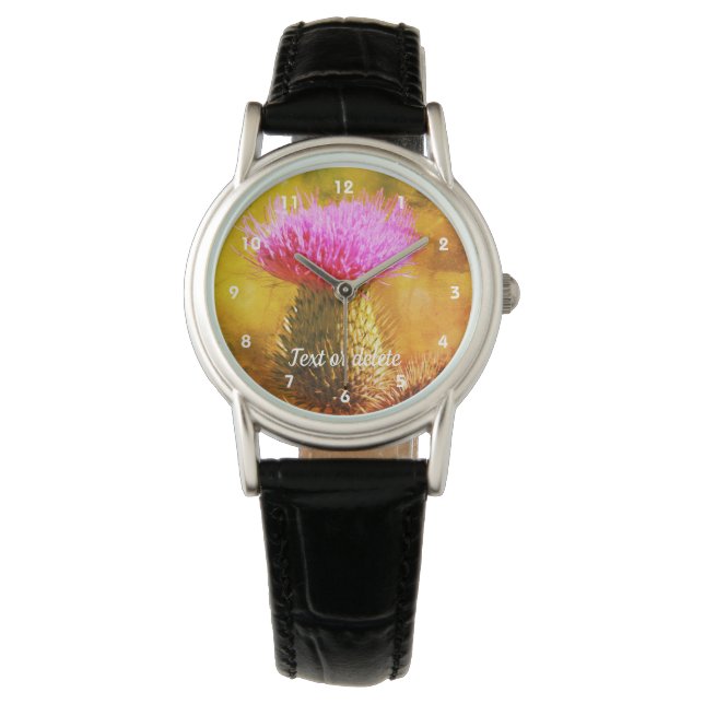 Purple Thistle Flower Abstract Personalized  Watch (Front)