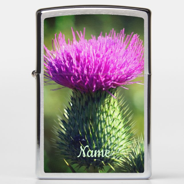 Purple Thistle Flower Close Up Personalized Zippo Lighter (Front)