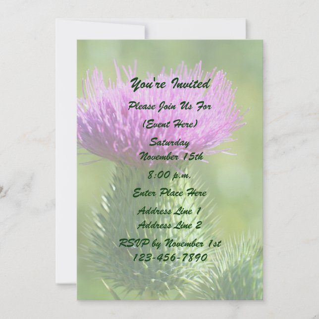 Purple Thistle Flower Party Invitation (Front)