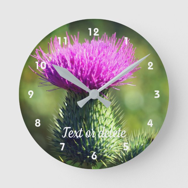 Purple Thistle Flower Personalized   Round Clock (Front)