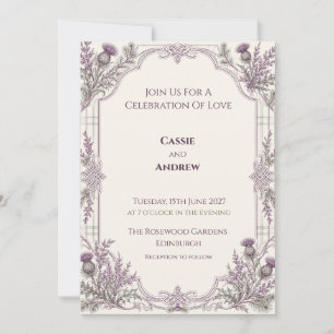 Purple Thistle Heather Celtic Tartan Wedding Invitation