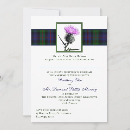 Purple Thistle Murray of Atholl Tartan Wedding Invitation