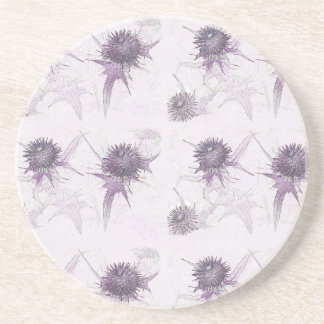 Purple thistle nature design sandstone coaster