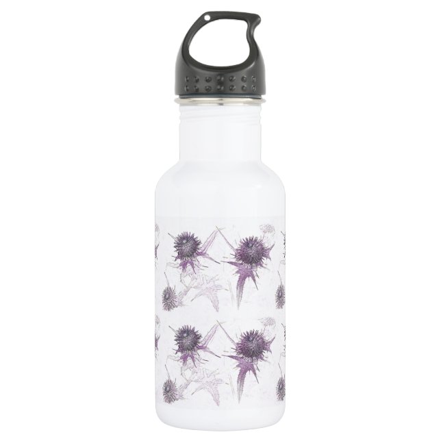 Purple thistle nature design stainless steel water bottle (Front)