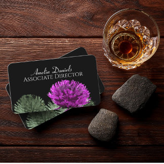 Purple Thistle on Black Business Card
