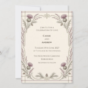 Purple Thistle Pine Celtic Tartan Wedding Invitation