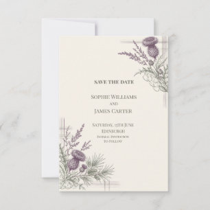 Purple Thistle Pine Celtic Tartan Wedding Save The Date
