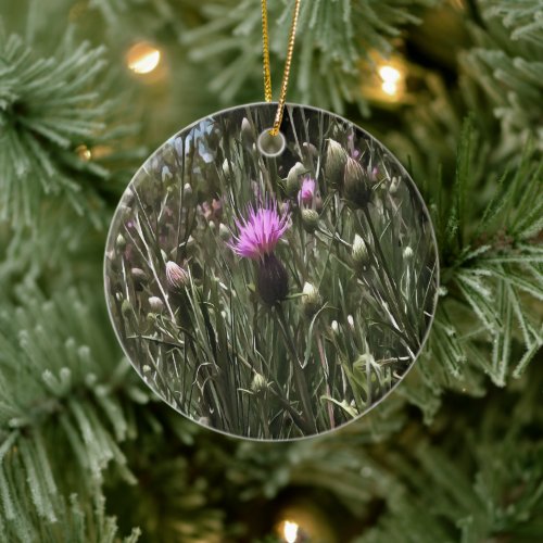 Purple Thistle Wildflower Realistic Art  Ceramic Ornament