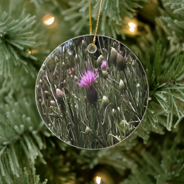 Purple Thistle Wildflower Realistic Art  Ceramic Ornament (Tree)