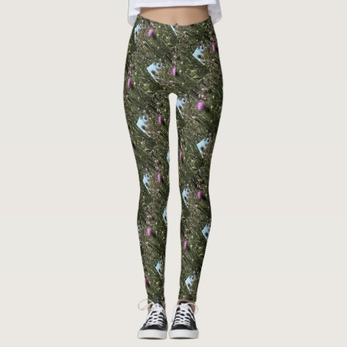 Purple Thistle Wildflower Realistic Art  Leggings