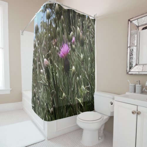 Purple Thistle Wildflower Realistic Art  Shower Curtain
