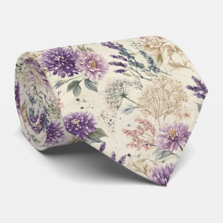 Purple Thistle & Wildflower Wedding Neck Tie
