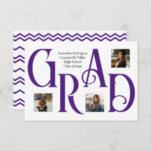 Purple Three-Photo Classic & Bold GRAD Letter Announcement