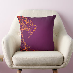Purple Throw Pillow with Colorful Dragon Print