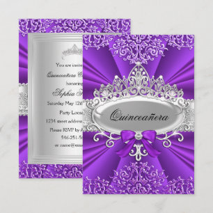 Purple Tiara & Damask Quinceanera Invite