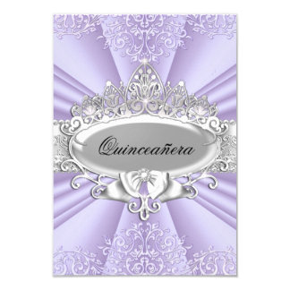 Purple Tiara & Damask Quinceanera Small Size Card