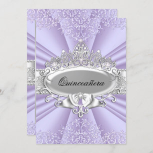 Purple Tiara & Damask Quinceanera Small Size Invitation