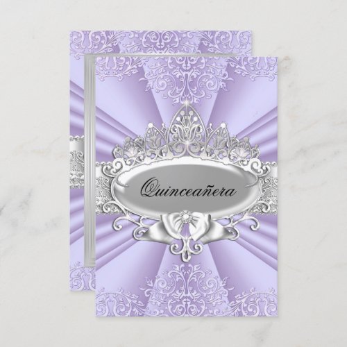 Purple Tiara  Damask Quinceanera Small Size Invitation