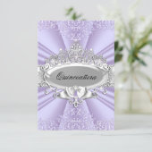 Purple Tiara & Damask Quinceanera Small Size Invitation (Standing Front)
