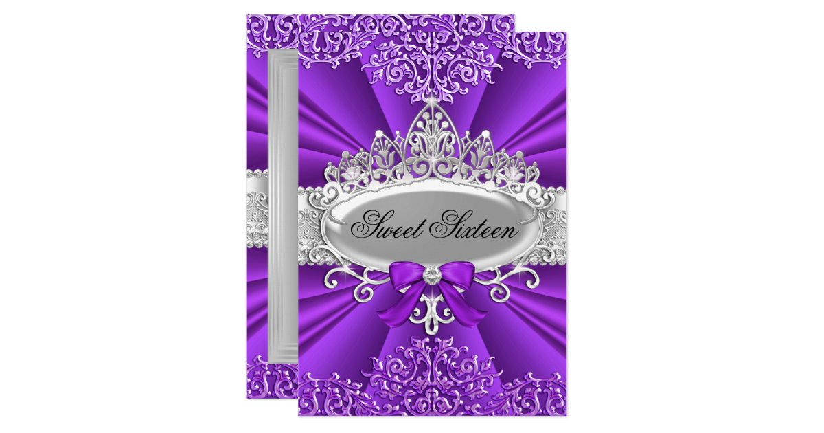 Purple Tiara And Damask Sweet Sixteen Invitation