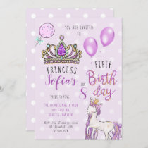 Purple Tiara Princess Horse Birthday Invitations