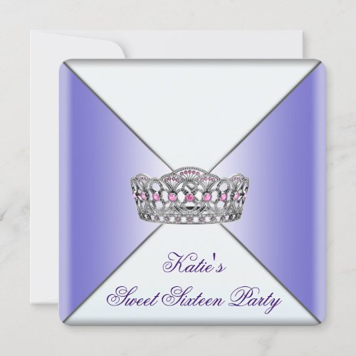 Purple Tiara White Sweet 16 Party Personalized Invitation