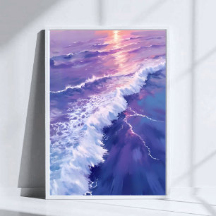 Purple Tide Ocean Waves Watercolor Painting Poster