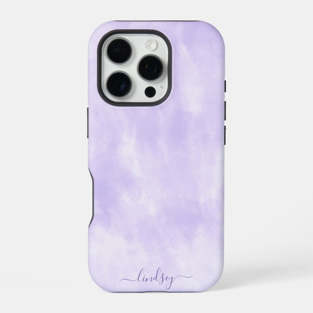 Purple Tie Dye Calligraphy Personalized Name iPhone Case (Back)