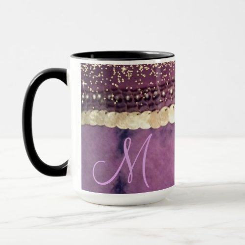 Purple Tie Dye Gold Coins Monogram Mug